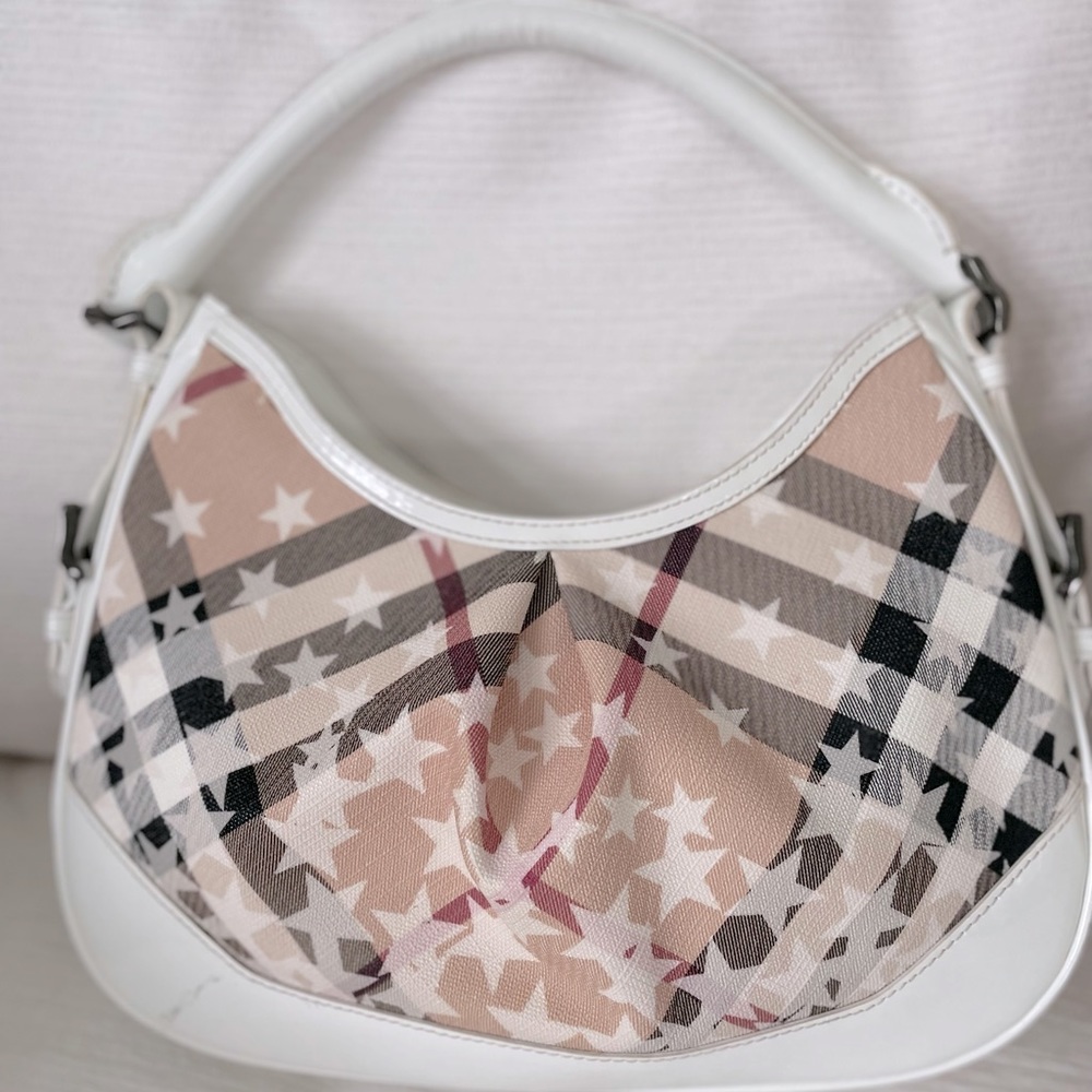 BURBERRY Patent Supernova Check Stars Small Hernville Hobo